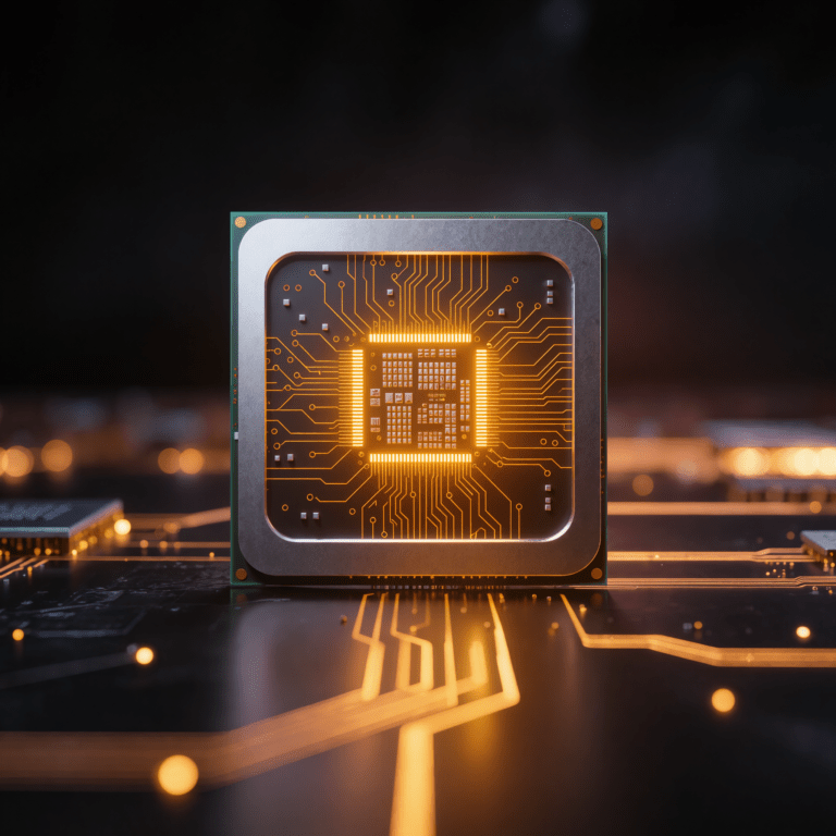 Chip AI ad alte prestazioni con circuiti dorati