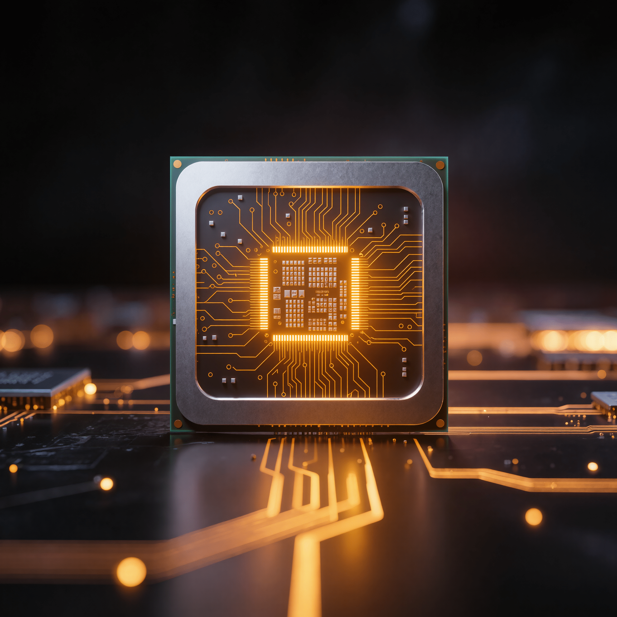 Chip AI ad alte prestazioni con circuiti dorati