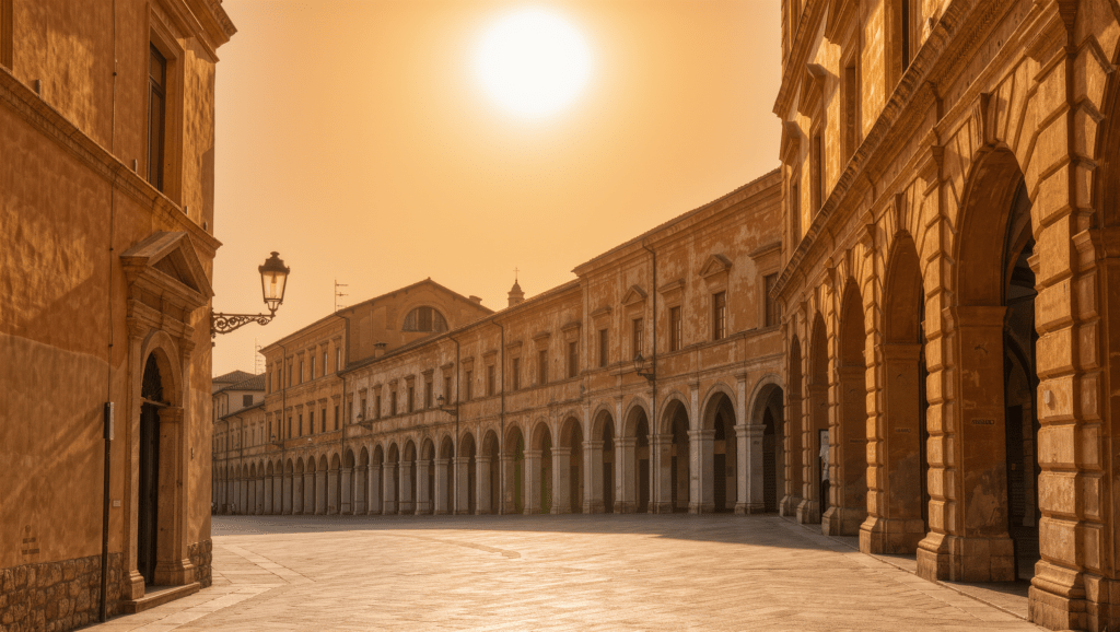 Città italiana sotto il sole cocente in estate
