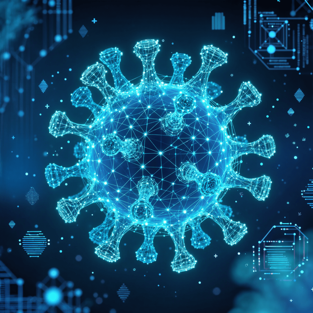 Visualizzazione digitale di un virus creato dall'IA