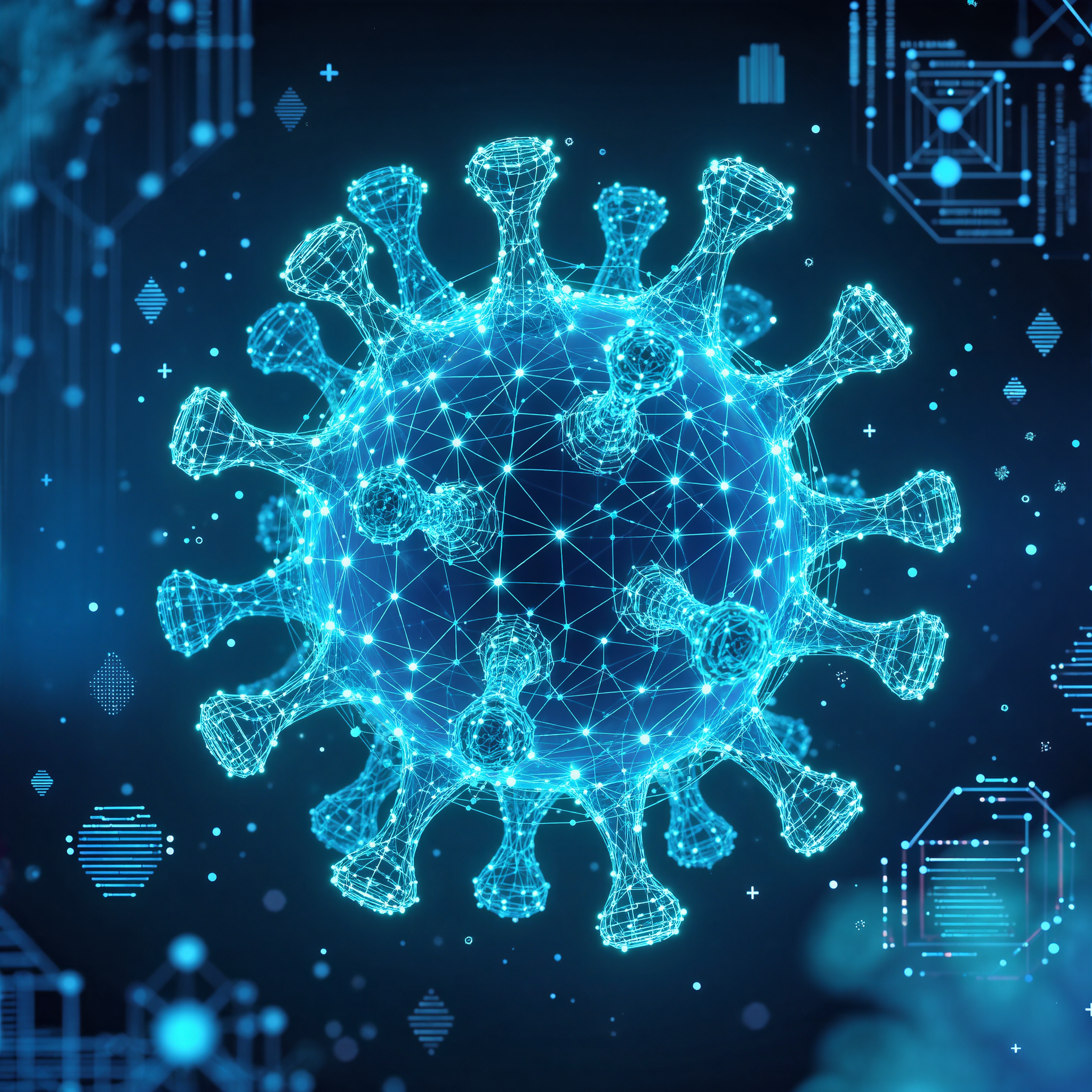 Visualizzazione digitale di un virus creato dall'IA