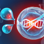 Illustrazione scientifica di editing genetico con forbici molecolari